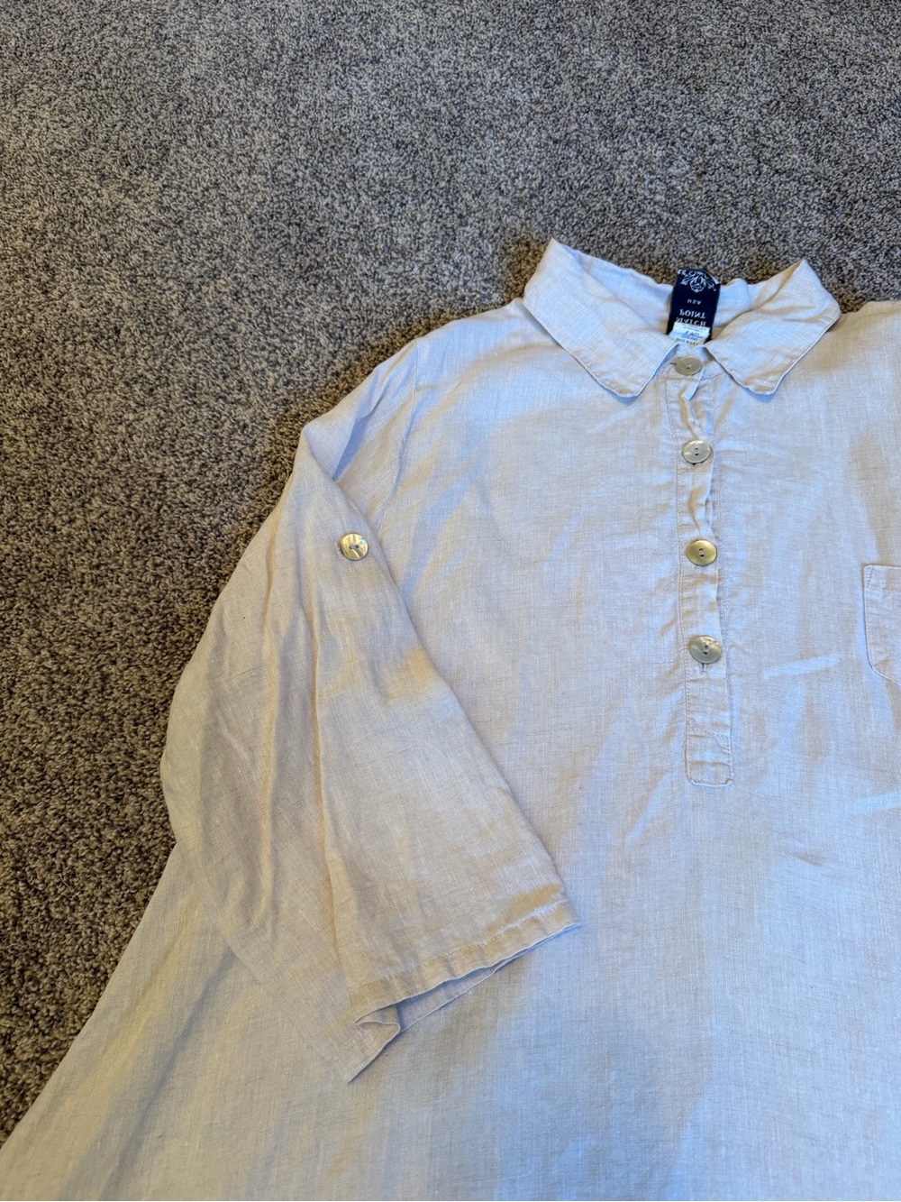 Match Point Linen Beige Button Front 3/4 Sleeve Tunic Blouse Sz L Lagenlook Boho - Picture 2 of 8